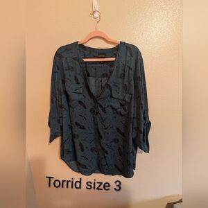 Torrid Teal Harry Potter Branded Feather Print Blouse